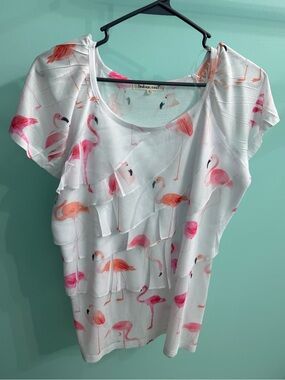 indigo soul Flamingo Ruffle Top